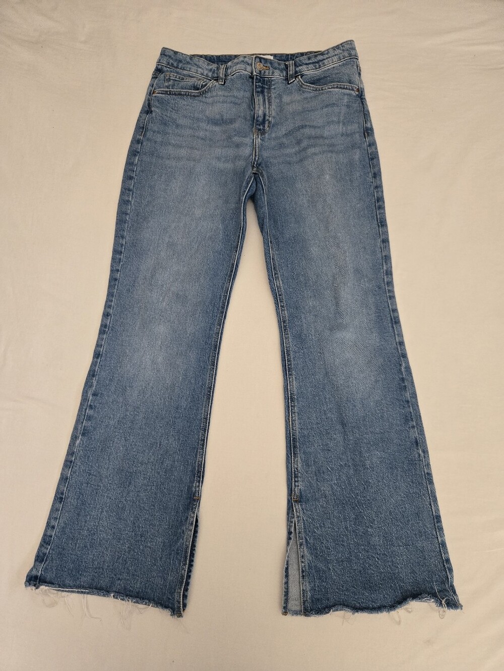 MNG Mango Bootcut Straight Jeans Slit Frayed Hem Blue 10
